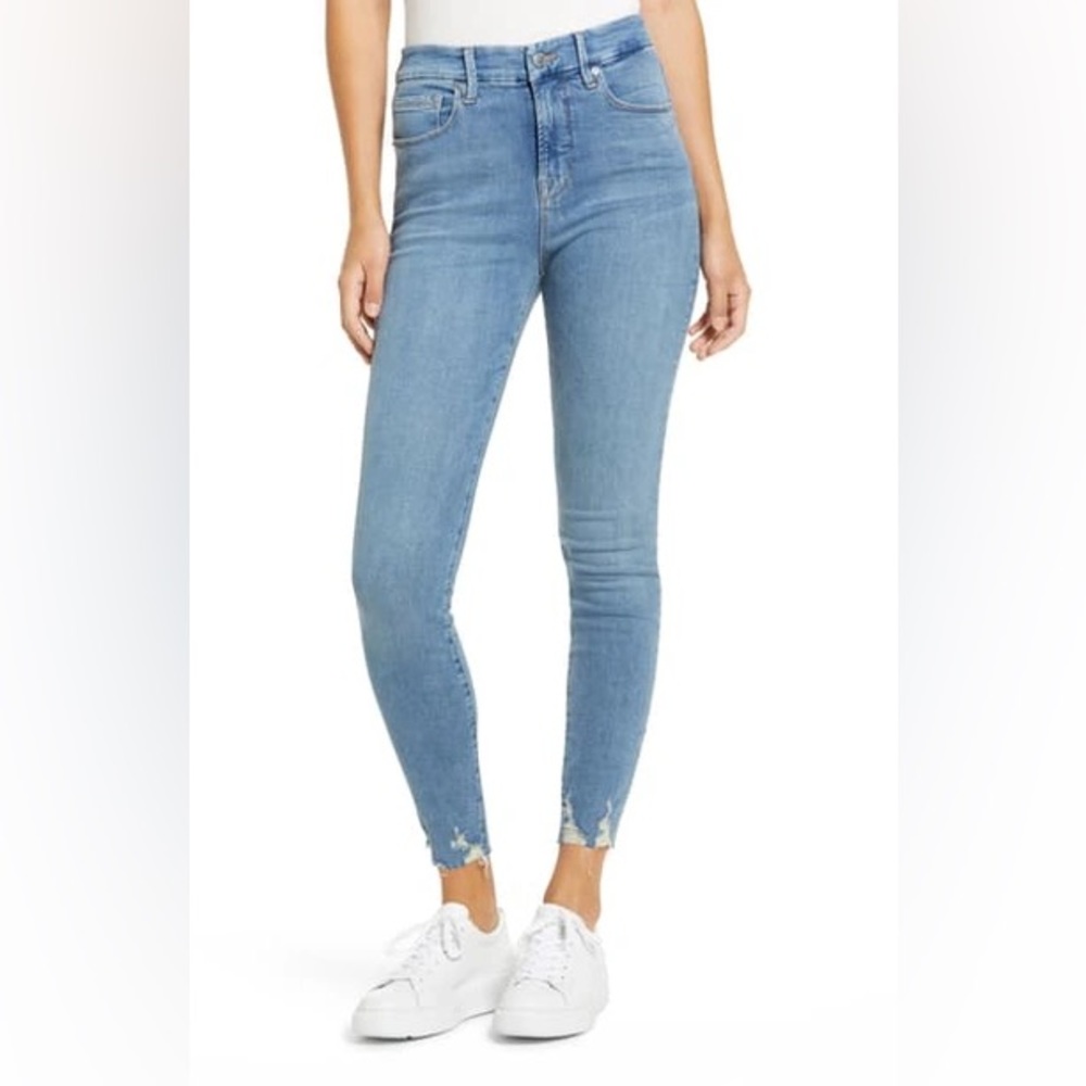 GOOD AMERICAN Good Legs High Waist Raw Hem Skinny Jeans Blue702 10/30